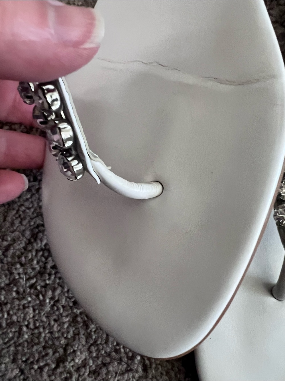 Gianni Bini White “Glitter” Rhinestone T-Strap Flat Sandals | Ankle Strap|9.5 - Picture 6 of 8